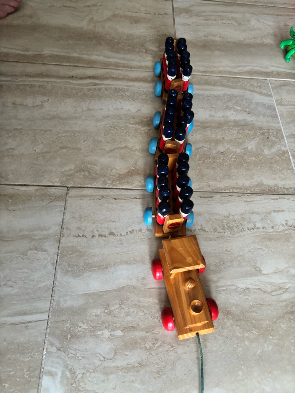 Vintage Wooden Pull-Along Train with English soldiers